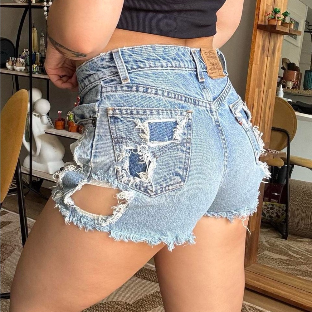 Levi's Light Blue Distressed Jean Shorts 23”